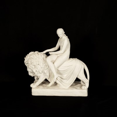 Lot 492 - A Minton Parian group of Una and the Lion