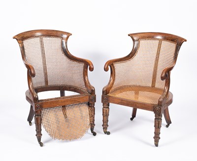 Lot 669 - A pair of William IV simulated rosewood bergère chairs