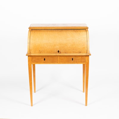 Lot 672 - A Biedermeier style satin birch cylinder bureau
