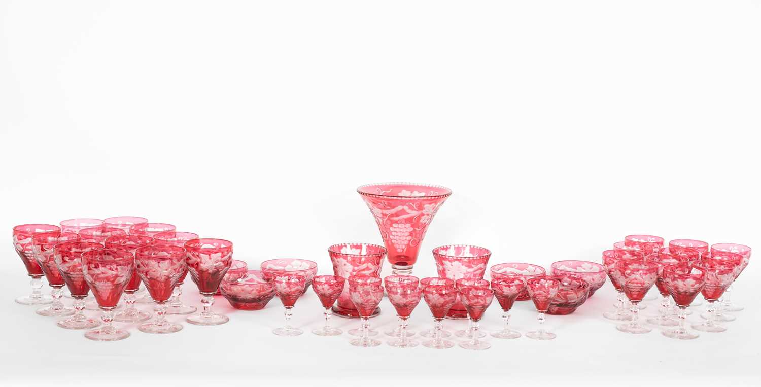Lot 500 - A suite of cranberry stained glassware