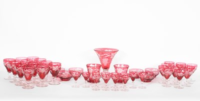 Lot 500 - A suite of cranberry stained glassware
