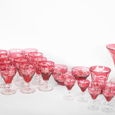 Lot 500 - A suite of cranberry stained glassware
