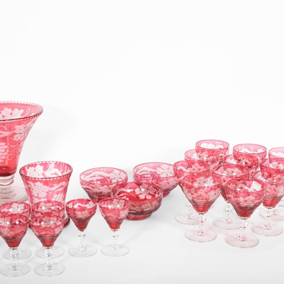Lot 500 - A suite of cranberry stained glassware