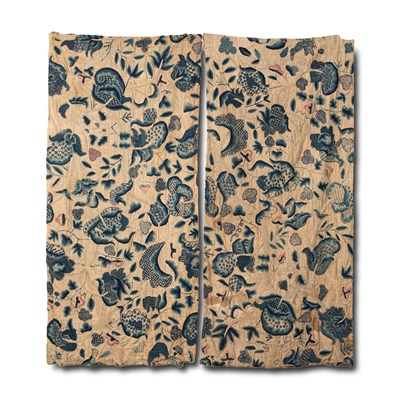 Lot 711 - A pair of wool on linen crewel work curtains