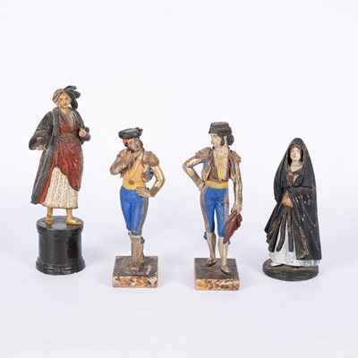 Lot 722 - Two 19th Century Spanish cold painted terracotta figures