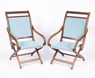 Lot 730 - A pair of beech framed folding armchairs