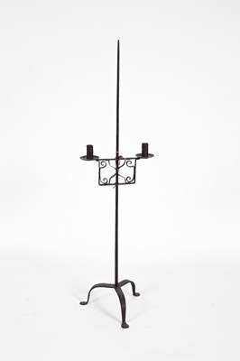 Lot 31 - An 18th Century adjustable iron two-branch candle stand