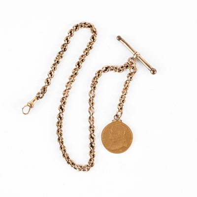 Lot 222 - A yellow metal fancy link watch chain
