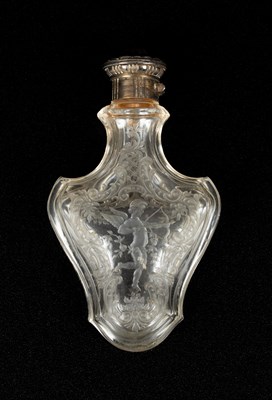 Lot 374 - A Continental clear glass shield-shaped flattened scent bottle