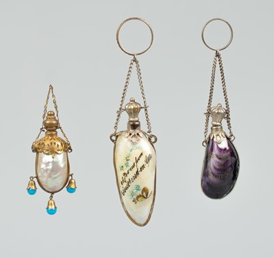 Lot 378 - Three scent bottles formed from shells
