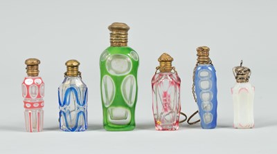 Lot 392 - Six Victorian clear and white flash overlay scent bottles