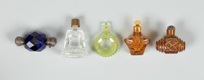 Lot 402 - Five Victorian coloured cut glass scent bottles