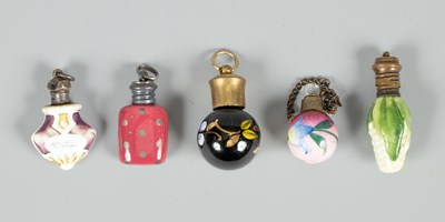 Lot 405 - Five miniature porcelain scent bottles
