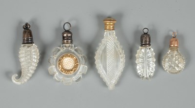 Lot 406 - Five Georgian clear cut glass miniature scent bottles