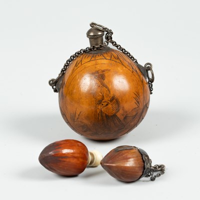 Lot 408 - Two scent bottles formed from hazelnuts