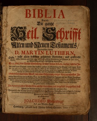 Lot 393 - [Martin Luther, Bible in German] Biblia, das ist: Die ganze Heil[ige] Schrifft