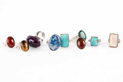 Lot 237 - A group of nine silver gem set rings