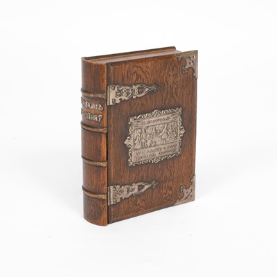 Lot 72 - A commemorative oak faux book box