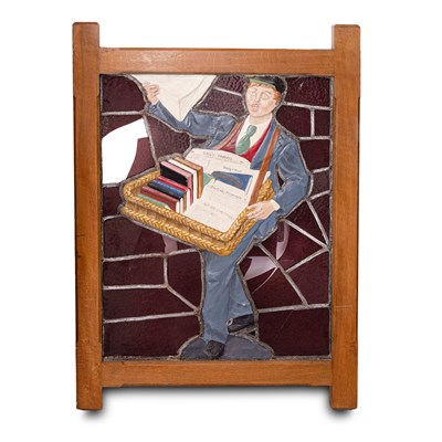 Lot 66 - A leaded and stained glass sign depicting the W. H. Smith Newsboy