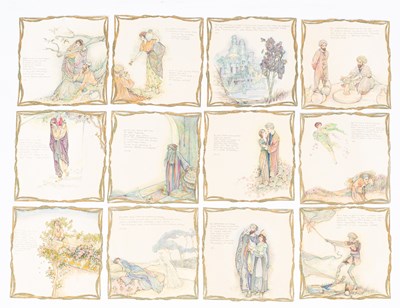 Lot 265 - A set of twelve paintings on silk