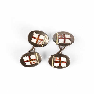 Lot 338 - Naval interest - A pair of white metal and enamel cufflinks
