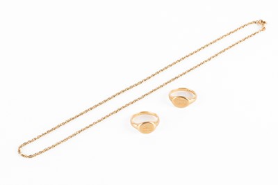 Lot 340 - Two 18ct yellow gold signet rings
