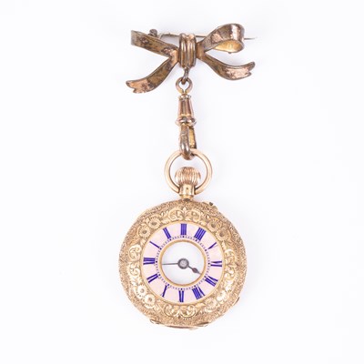 Lot 145 - A lady's 18k gold and enamel cased half-hunter watch