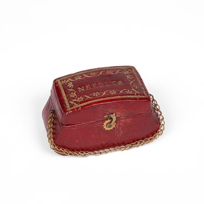 Lot 437 - A red Morocco dolls' house needle case