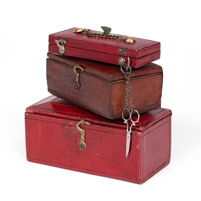 Lot Three small red Morocco boxes