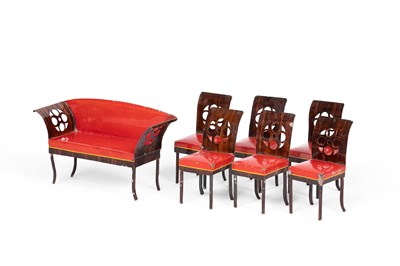 Lot 452 - An early Rock & Graner suite of six dolls' house chairs and a sofa