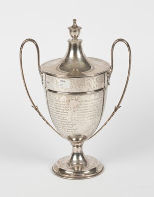Lot 12 - A silver trophy cup and cover