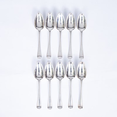 Lot 3 - A set of ten George II Hanoverian pattern silver tablespoons