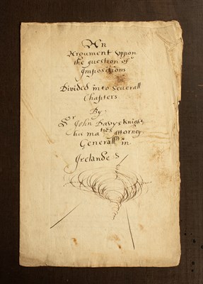 Lot 602 - [Taxation without Parliamentary consent] Davies (Sir John) An Argument Uppon ... Impositions
