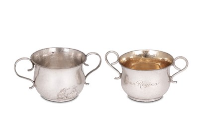 Lot 402 - Two Queen Anne miniature Britannia standard silver porringers