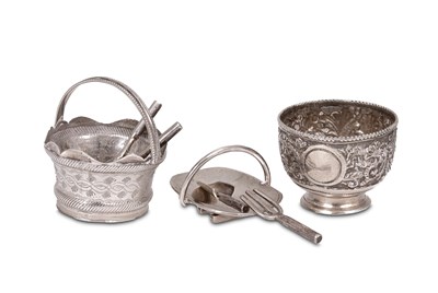 Lot 424 - A miniature silver trug, garden shears, trowel and fork
