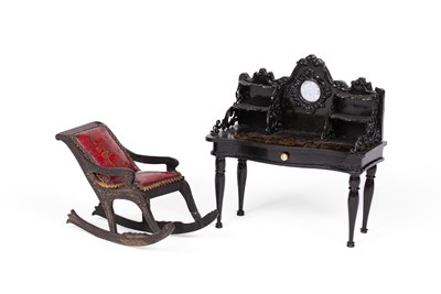 Lot 468 - An early Kestner dolls' house rocking chair and a writing desk