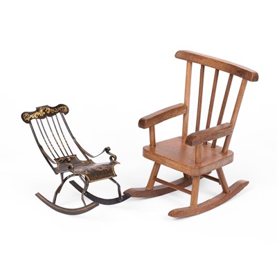 Lot 475 - A German tinplate dolls' house rocking chair