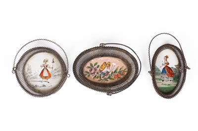 Lot 476 - Three small dolls' house wire baskets