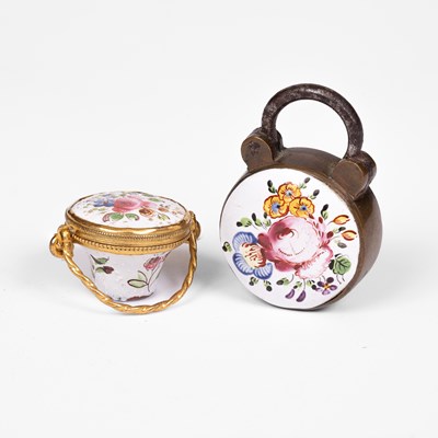 Lot 482 - A South Staffordshire enamel small dolls' house basket and cover