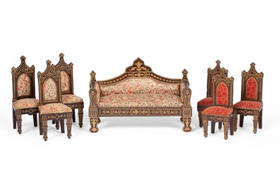 Lot 491 - A Walterhausen dolls' house sofa and six chairs
