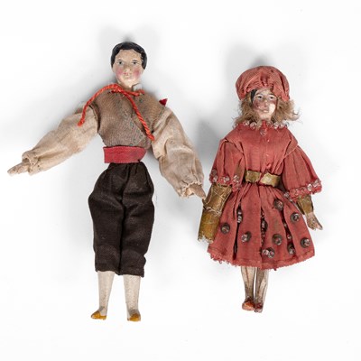 Lot 515 - Two German 'alien head' dolls’ house dolls
