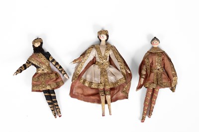 Lot 521 - Three German wooden dolls' house dolls