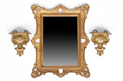 Lot 559 - A grand Erhard dolls' house mirror and a pair of Erhard wall brackets