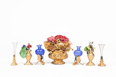 Lot 564 - Three pairs of Erhard dolls' house vases and a floral centrepiece