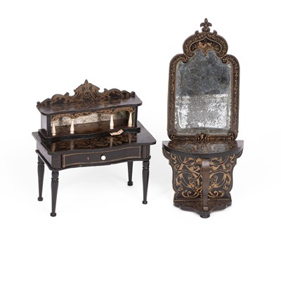 Lot 574 - An early Kestner dolls' house writing desk and a pier table with mirror