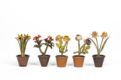 Lot 576 - Five Austrian bronze dolls' house flowerpots