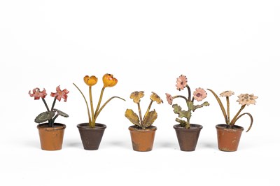 Lot 577 - Five Austrian bronze dolls' house flowerpots
