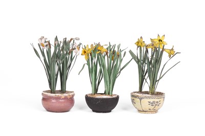 Lot 578 - Beatrice Hindley: three dolls' house pots of daffodils