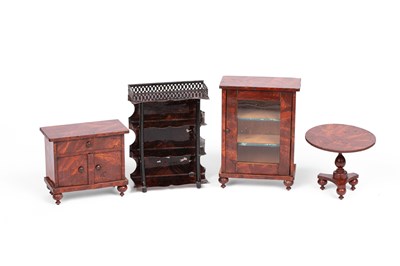 Lot 580 - A Rock & Graner whatnot and a part suite of German wooden dolls' house furniture