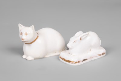 Lot 615 - An English porcelain miniature model of a cat and another of a rabbit